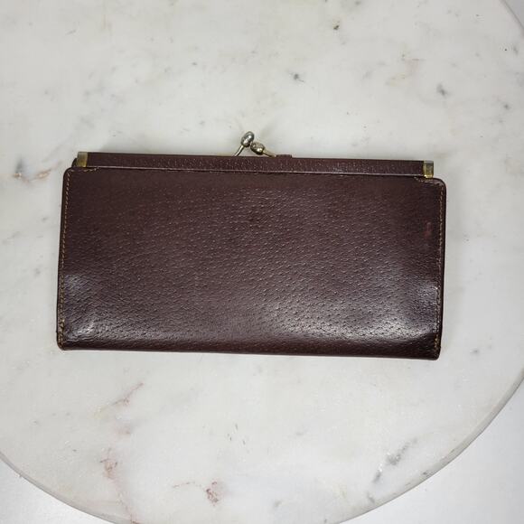 Vintage Mark Cross Checkbook Wallet 7" Brown Kiss Lock Bifold Soft Leather Italy - Picture 8 of 16